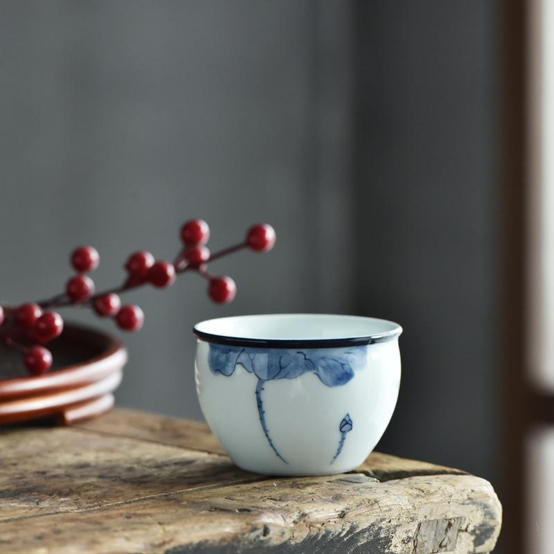 NEW Hand-painted Cylinder Tasting, Single Cup for Home Use, Vintage Personal Underglaze Color Kung Fu Tea Bowl Wholesale