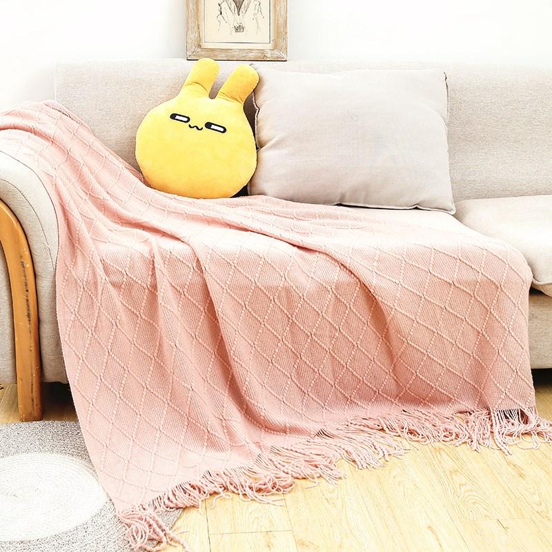 Nordic Retro Yellow Argyle Knit Blanket - Bed Runner, Sofa Throw, End Scarf Cover
