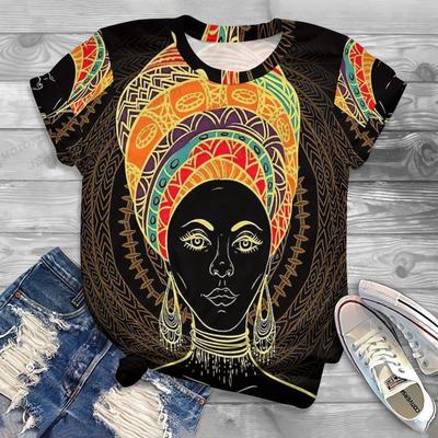 Women's T Shirt Africa Girl 3d Print T-shirt Women Fashion T-shirts African Women T Shirt Harajuku Short Sleeve Tops Tees Black
