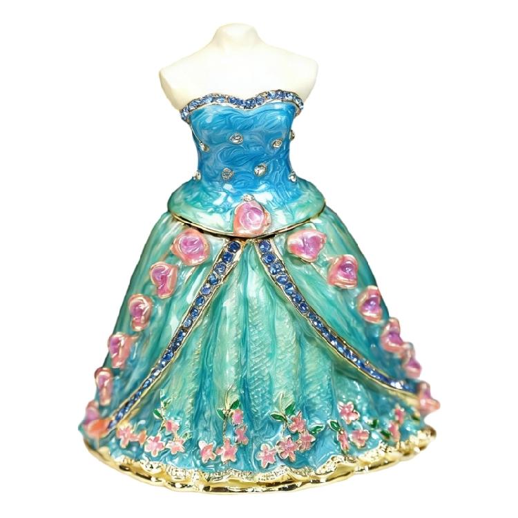 Elegant Handcrafted Enamel Coated Metal Jewelry Box for Jewelry Presentation and Decoration Rhinestones Details Case