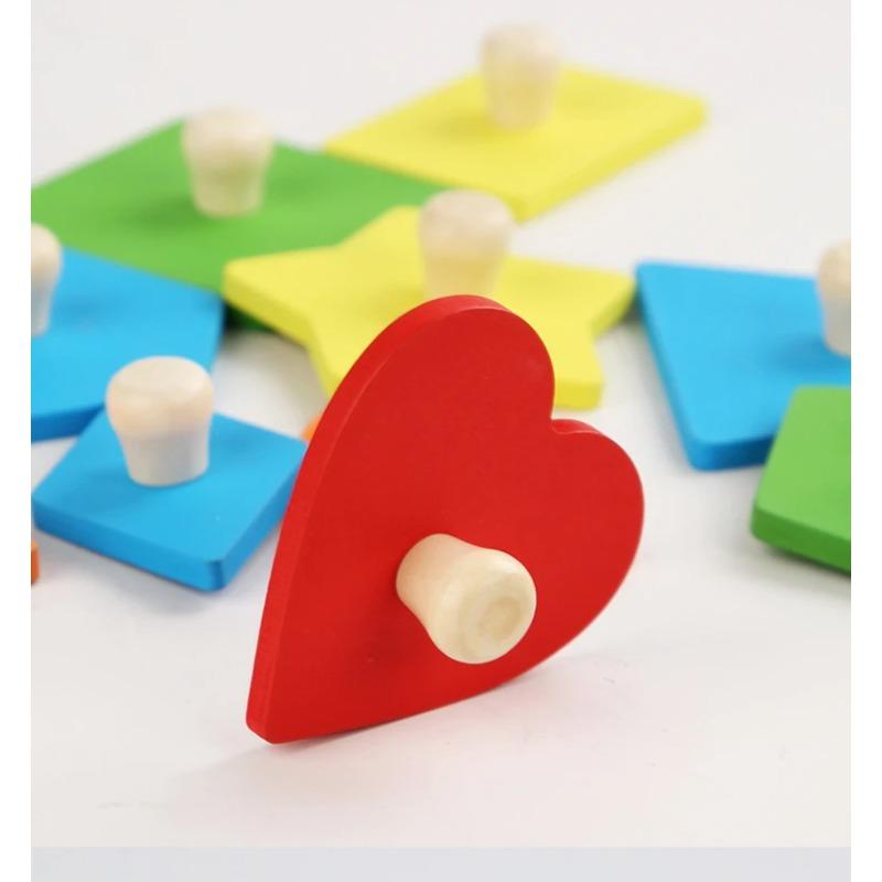 Wooden Montessori Geometric Puzzle Peg Board,Early Education Sensorial Toy for Toddlers Shape And Color Sorting Toys For Baby