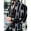 Men's Black and Green Geometric Striped Shirt Business Casual Long-sleeved Lapel Shirt