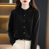 Women's Collar Knitted Cardigan Basic Versatile Top Spun Wool Jacket Elegant Single Breasted Sweater