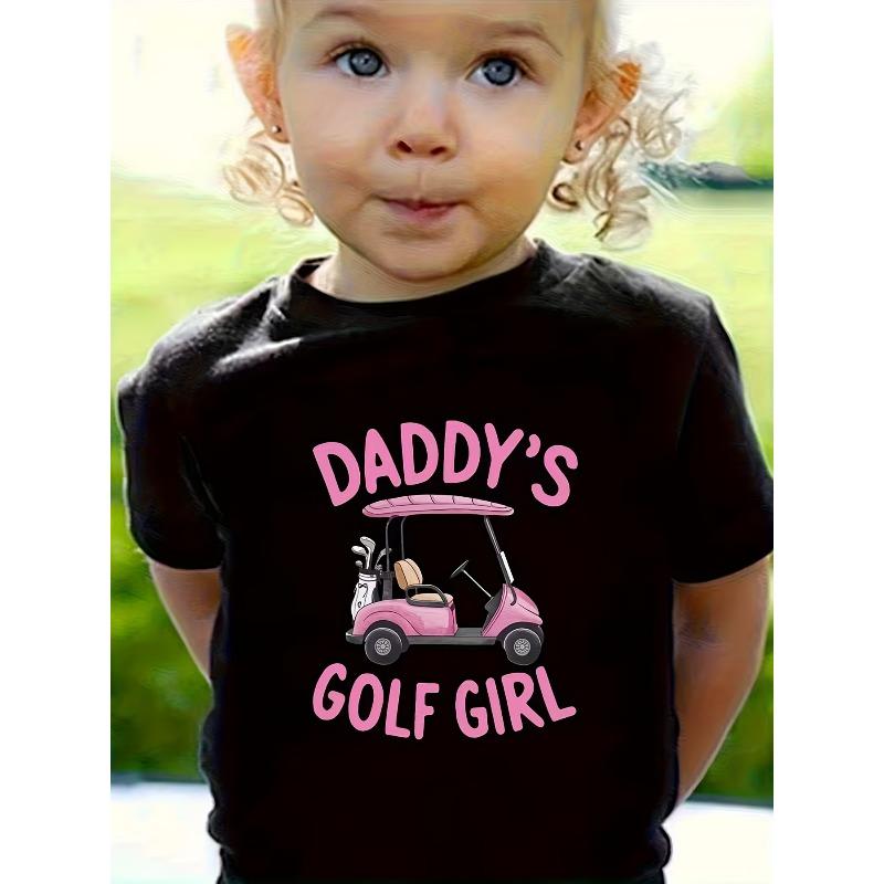 

European sizes Girls Pink Daddy s Golf Girl Short-Sleeve T-Shirt - Casual Round Neck Summer Top with Cute Golf Cart & Print 98cm чёрный