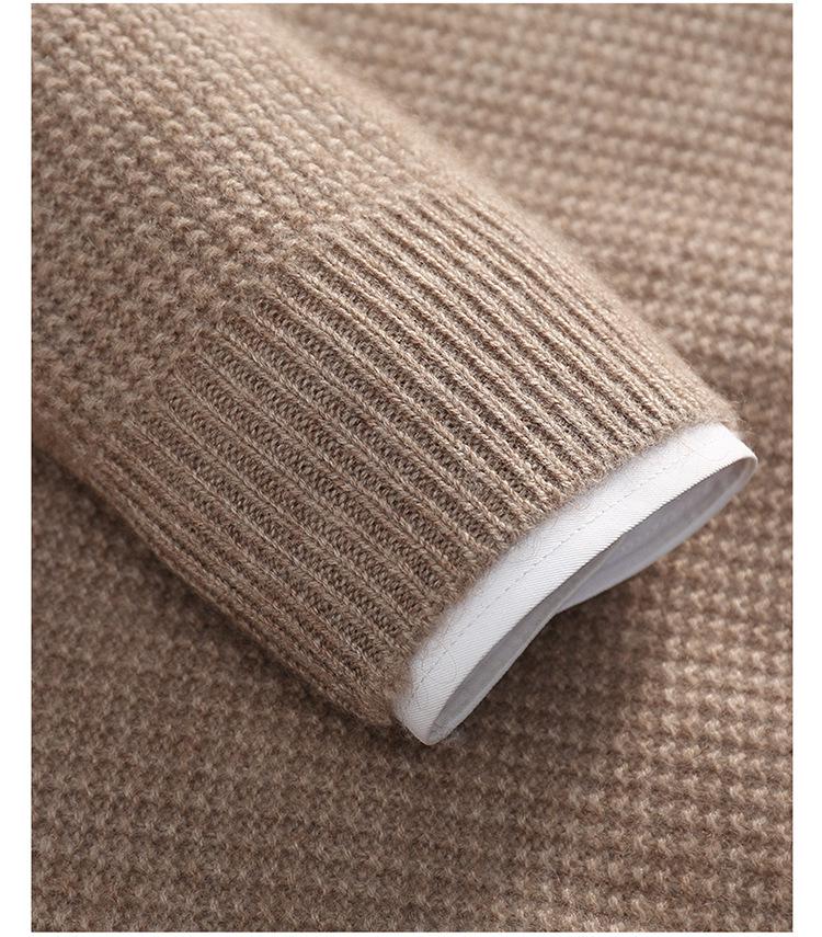 Men's Double-Ply Jacquard Cashmere Sweater - Thick, Half-High Neck, Loose Fit for Autumn/Winter Fashion.