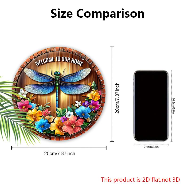 Rustic Wooden Welcome Sign with Dragonfly & Flowers Pattern - Charming Decorative Hanging Plaque for Front Door, Wall Decor