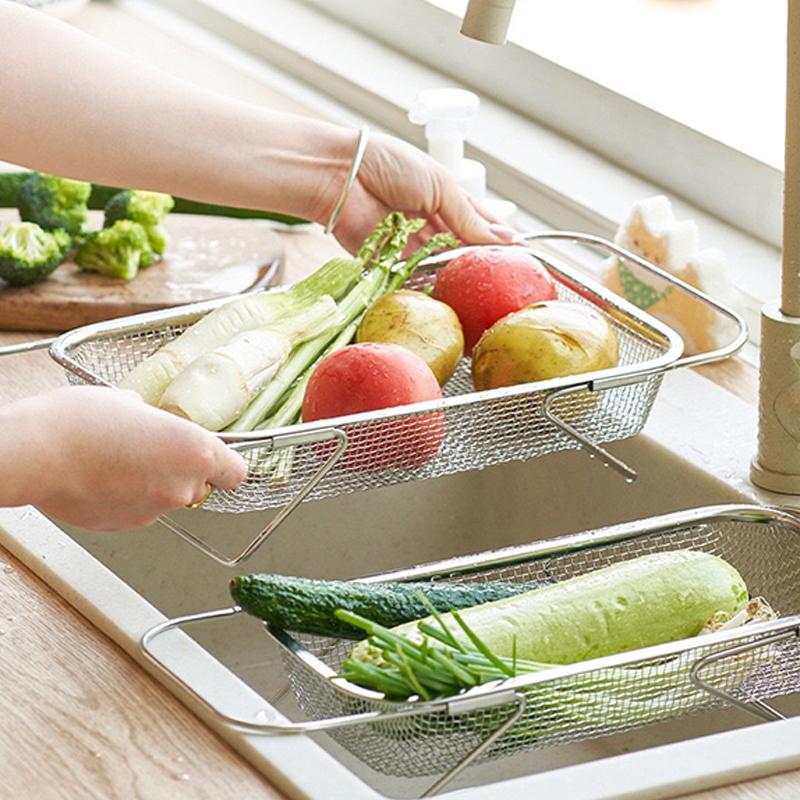 Stainless Steel Special Drain Basket Kitchen Sink Telescopic Sink Drain Rack Multi-Functional Tableware Dishes Drain Rack