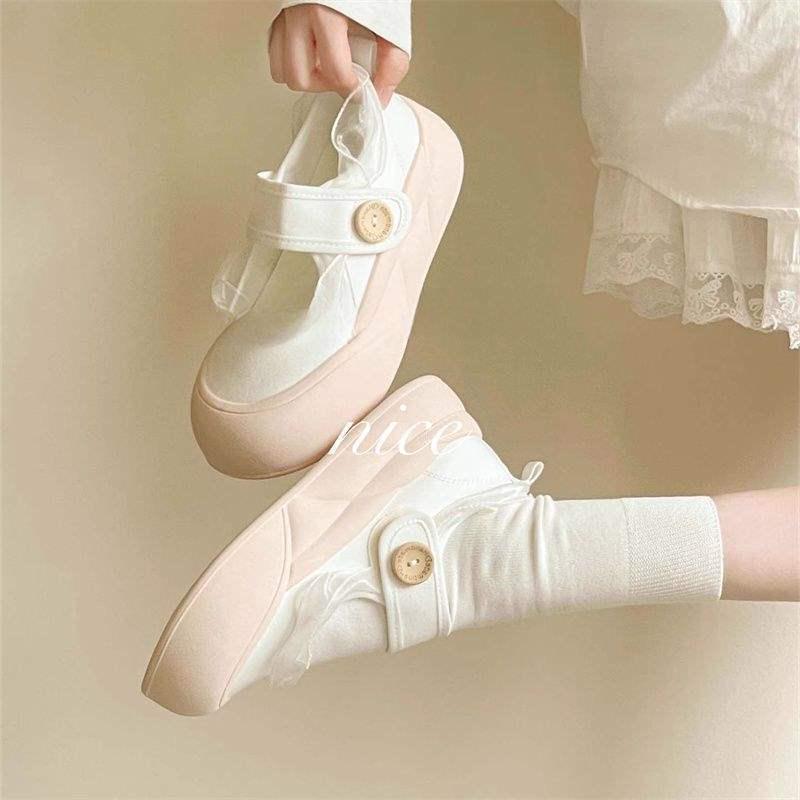 Zapatillas blancas de verano 2025 para mujer con cordones y velcro, zapatos de lona con plataforma, estilo Mary Jane