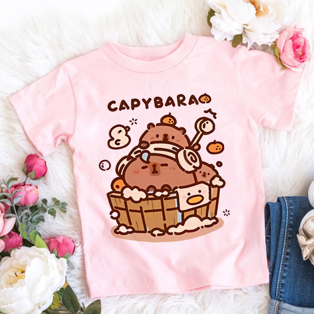 Kids Basic T-shirt Women Men Capybara Tees 3-10Years Children Short Sleeved Clothes Boys Girls Capibara Birthday Gifts