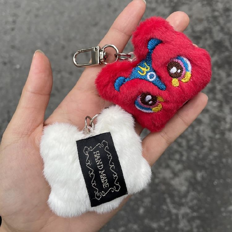 Chinese Lion Keychain Plush Lion Dance Keyring for Car Keys Backpack Ornament