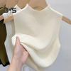 Women Knitted Vest Tops Slim Fit Half-High Collar Sleeveless Top Solid Color Stretchy Knit Blouse Daily Wear