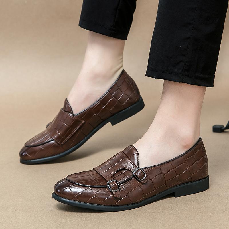 Men's Fashion Alligator Pattern Monk Strap Casual Loafers Gentleman Shoes Formal Wedding Prom Dress Homecoming Zapatillas Hombre
