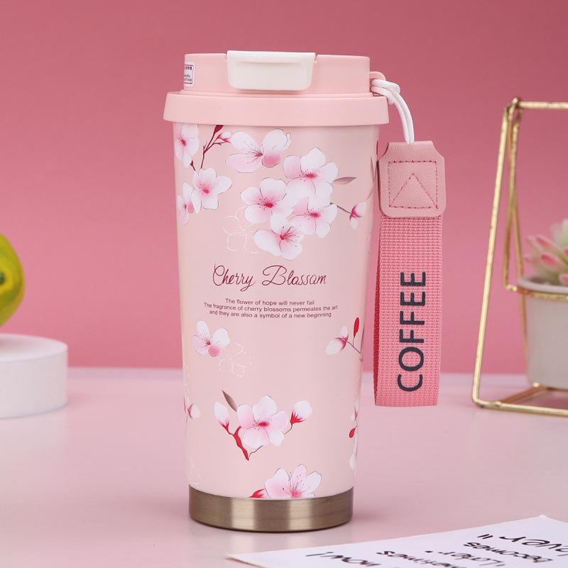 Lily of the Valley 316 Stainless Steel Insulated Coffee Cup with Double-Layer Straw