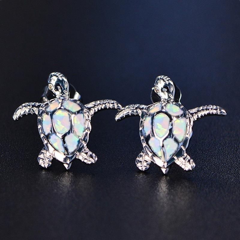 Boho Cute Sea Turtle Stud Earrings For Women Fashion Imitation Blue Fire Opal Earrings For Women Wedding Band  Gifts