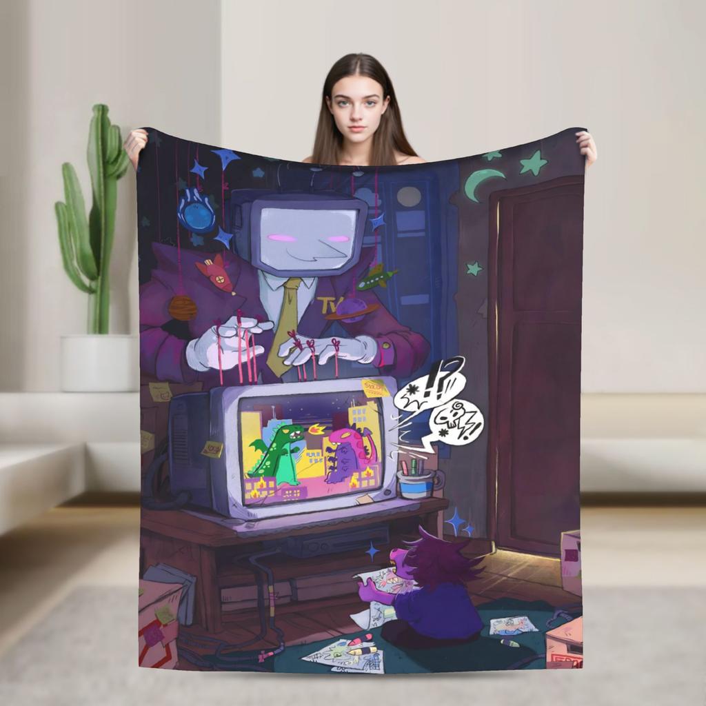 Gra Deltarune Tenna TV Koc Flanelowy Zabawny Koc Rzutowy do Domu Hotelu Sofy 150*125cm Pluszowa Cienka Kołdra