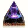 Natural Orgone Pyramid with Galaxy Design Amethyst Sphere Obsidian Filling for Meditation Gift Living Room Decor