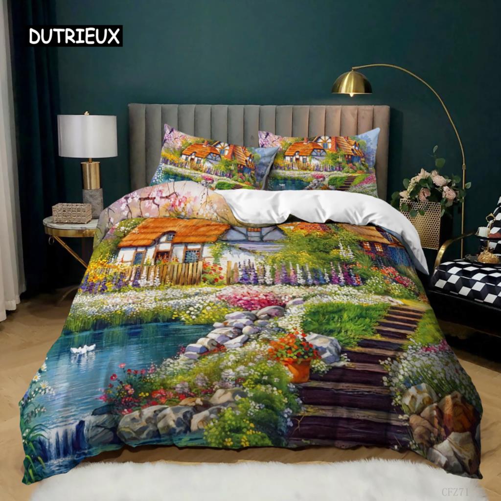 Painting Duvet Cover Set King Size Beach Sunset Reef Natural Landscape Painted Bedding Set Natural Scenery Polyester Quilt Cover