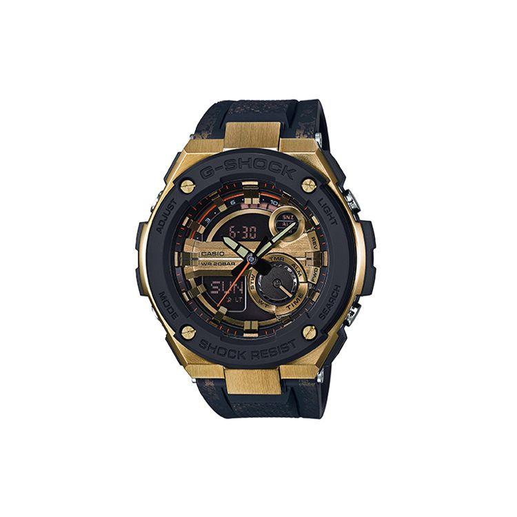 

Casio G-Steel Series Fashion Classic Six-Channel Radio Wave Waterproof Shockproof Luminous Button Sound Switch Watch Quartz Movement GST-200CP-9A Black Gold Watch Dial