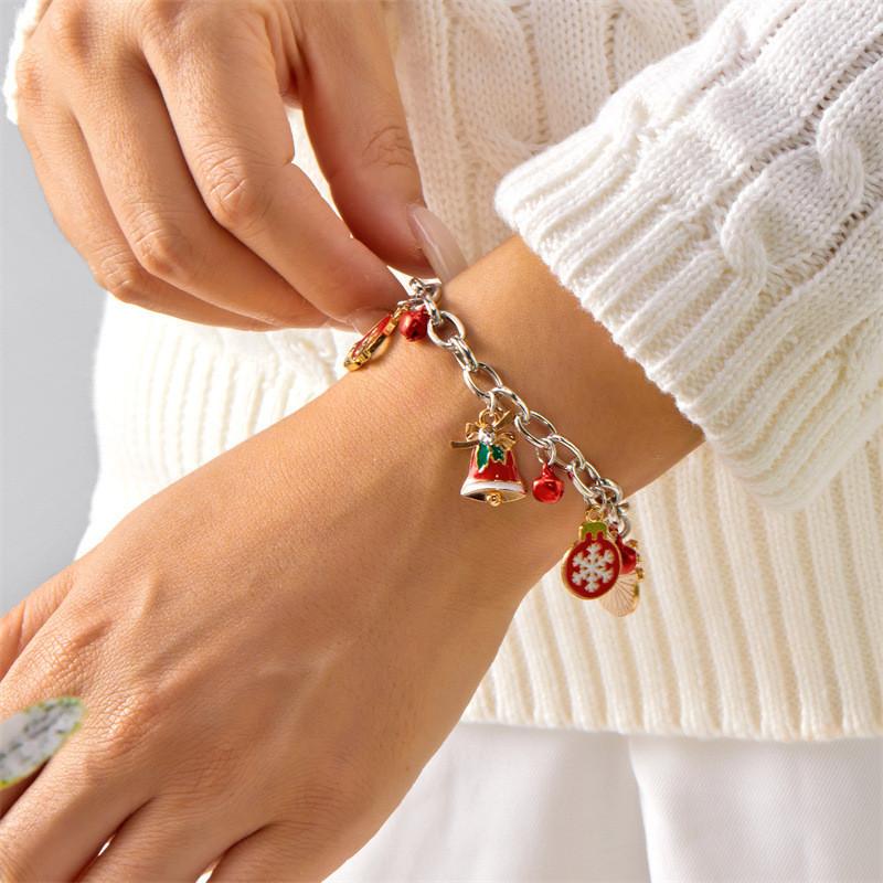 Festive Christmas Hand Jewelry With Reindeer Bell Snowflake For Celebrations