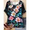 Women's Flower Print Versatile Top Casual Short Sleeve Loose Comfortable T-Shirts Women’s