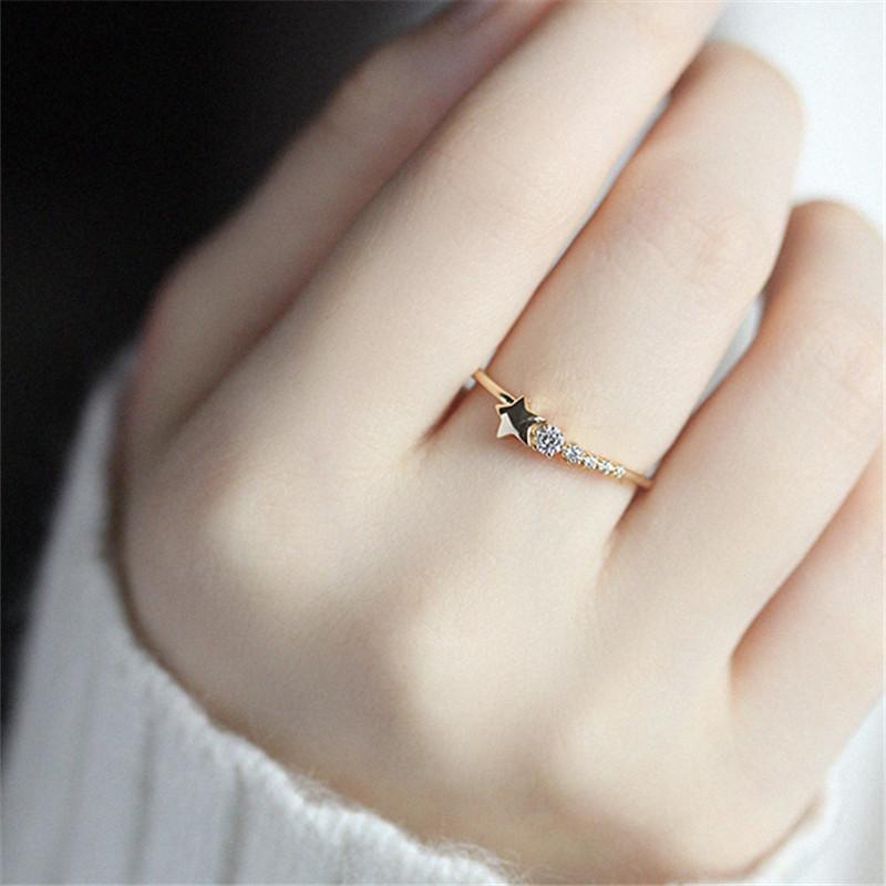 925 Silver French Simple Star Pavé Crystal Ring Women Classic Temperament Party Jewelry Girlfriend Gift