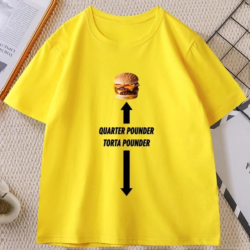 Torta Pounder Humburger Printed Meme Tshirt Women Round Neck Short Sleeve Casual Comfortable Tshirt Streetwear S