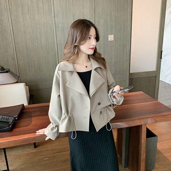 

Women s Korean-Style Petite Drawstring Trench Coat - Autumn Collection S for 42-50 kg хаки