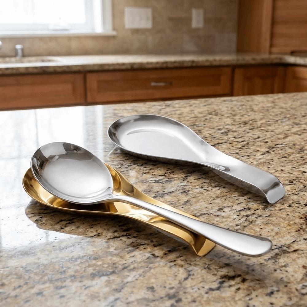 Non Slip Stainless Steel Spoon Rest Heat-Resistant Stable Spoon Place Mat Scoop Rack Cooking Serving Spoon Tray for Kitchen