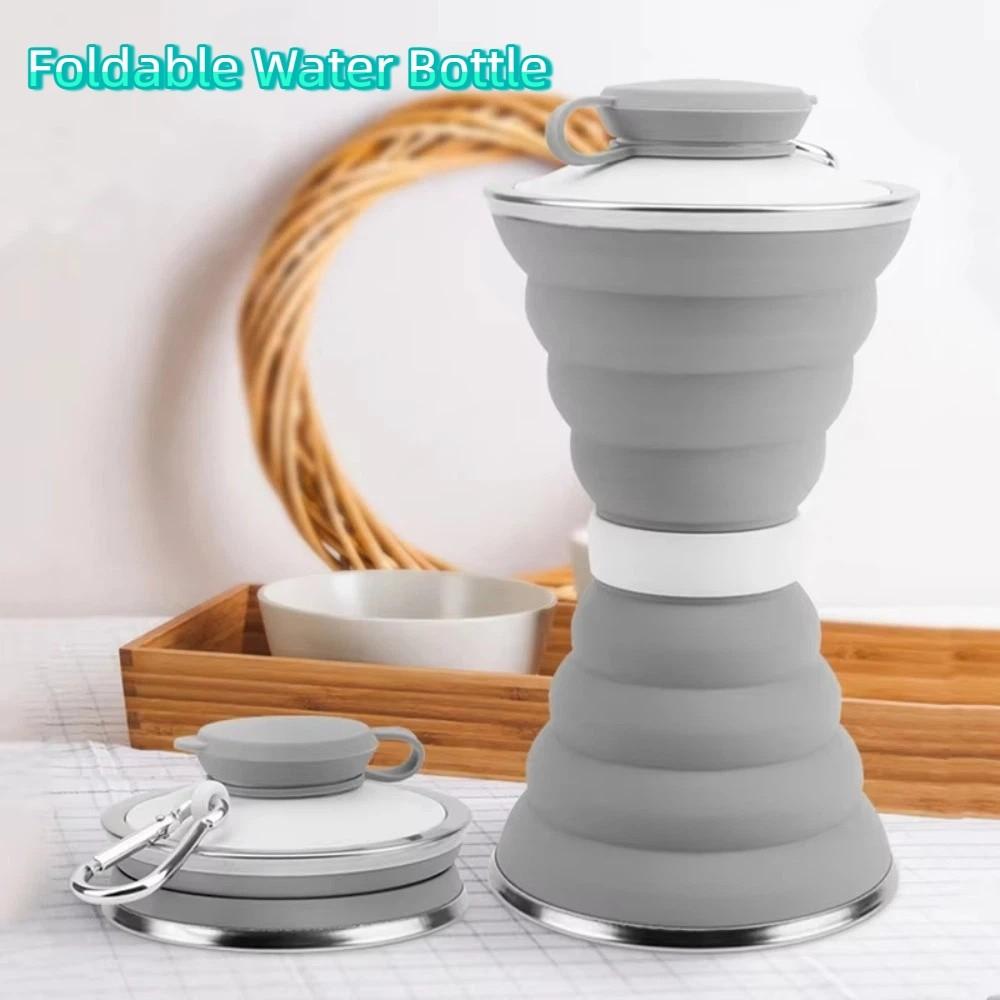 500ml Silicone Foldable Water Bottle Heat Resistant with Hook Camping Collapsible Cup Hangable Leak Proof Drinking Cup Sport