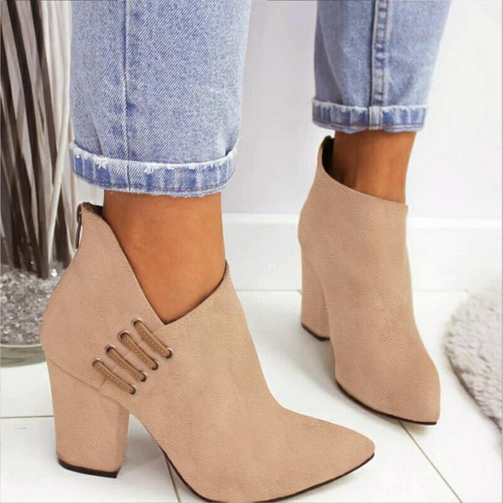 Botas cortas de mujer Tacones altos Puntiagudos Tacón grueso Moda  Cremallera Zapatos sólidos comprar a buen precio — entrega gratuita,  reseñas reales con fotos — Joom