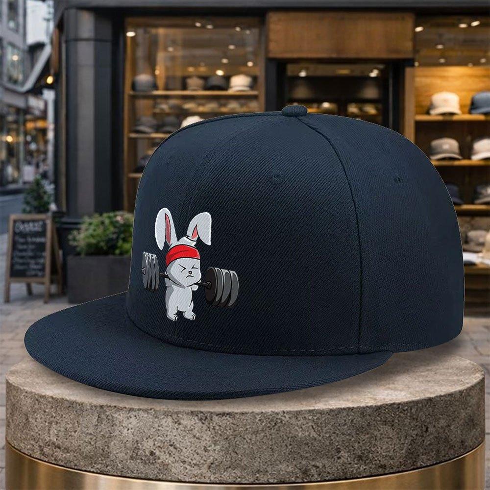 pc Adjustable Duckbill Baseball Cap with Weightlifting Rabbit Print Lightweight Flat Brim Hat Suitable for Golf Travel Hip