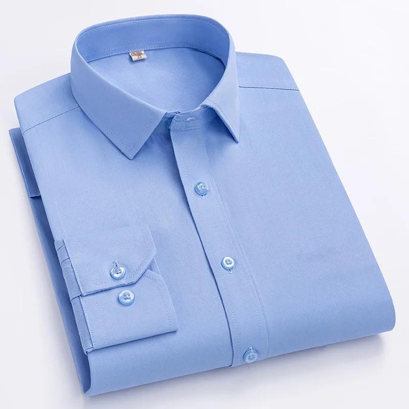 6XL Work Blue White Shirt Long Sleeves Men Formal Shirt Long Sleeve Office Solid Color Classic Striped Fashion Business Pocket