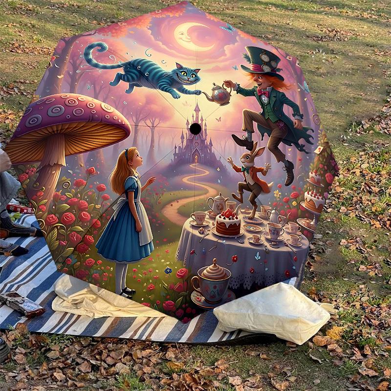 1PC Alice in Wonderland Umbrella-8-Rib Reinforced, Automatic Open, Lightweight & Durable, Cute Fashion Accessory for Outdoor-P72
