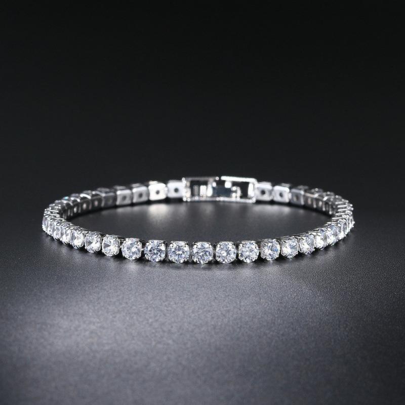 4mm Zirkonia Tennisarmband Iced Out Kettenarmbänder für Damen Herren Silberfarben Herrenarmband Zirkonia Kette Homme Schmuck