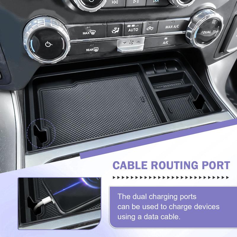 Center Console Organizer for -2025 Ford F150 Front Hidden Storage Box Tray UBS Hole Shifter Pocket Organizer Car Accessories