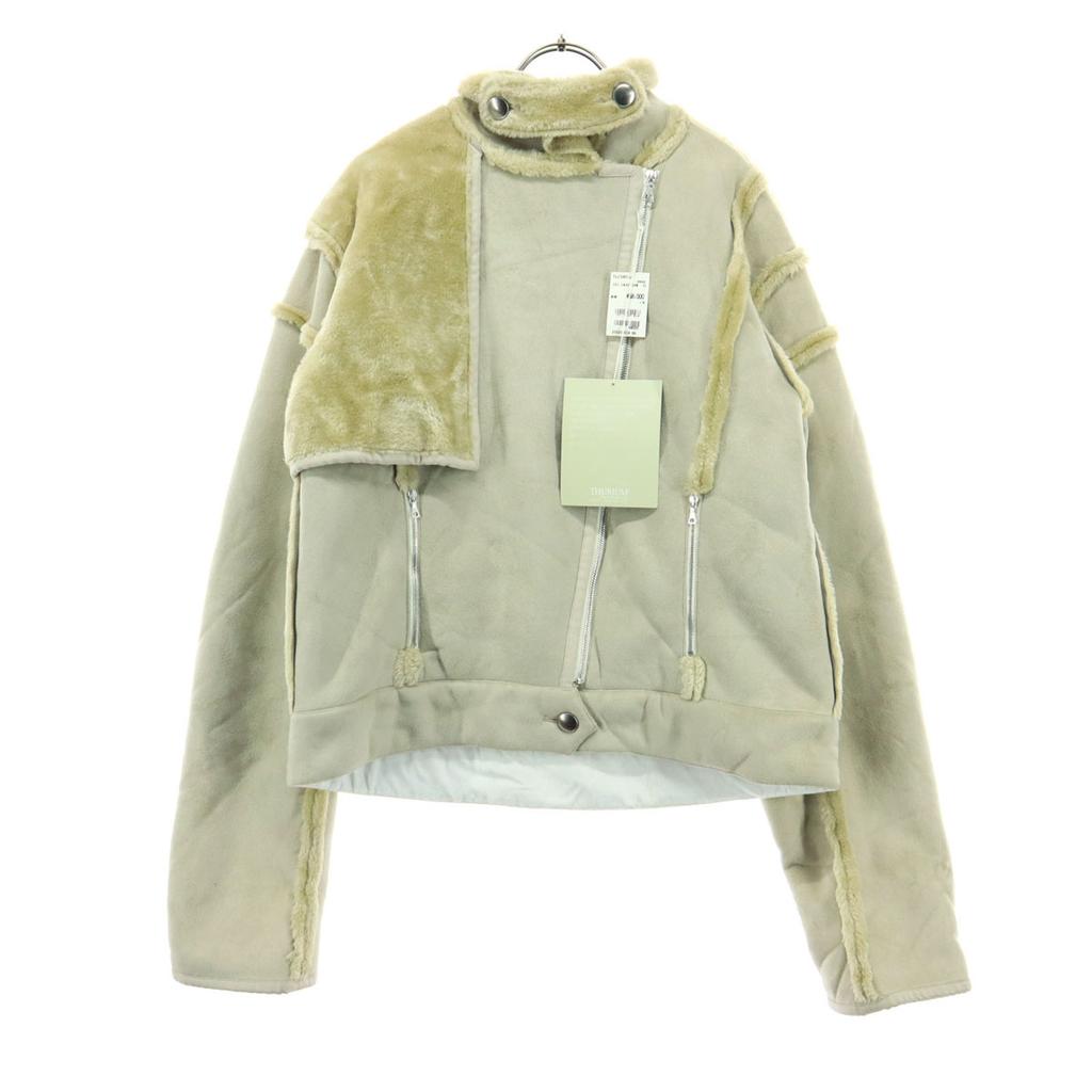 Unused THURIUM Made In Japan Long Sleeve Fake Mouton Jacket Beige Women Used