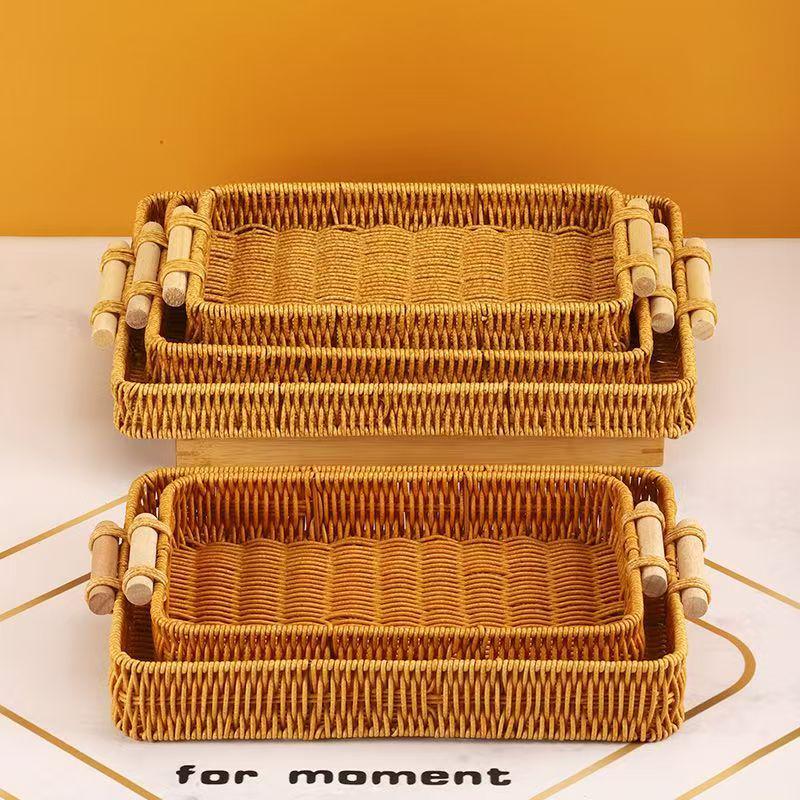 Woven Rattan Snack & Fruit Basket Tray for Living Room or Picnic Display