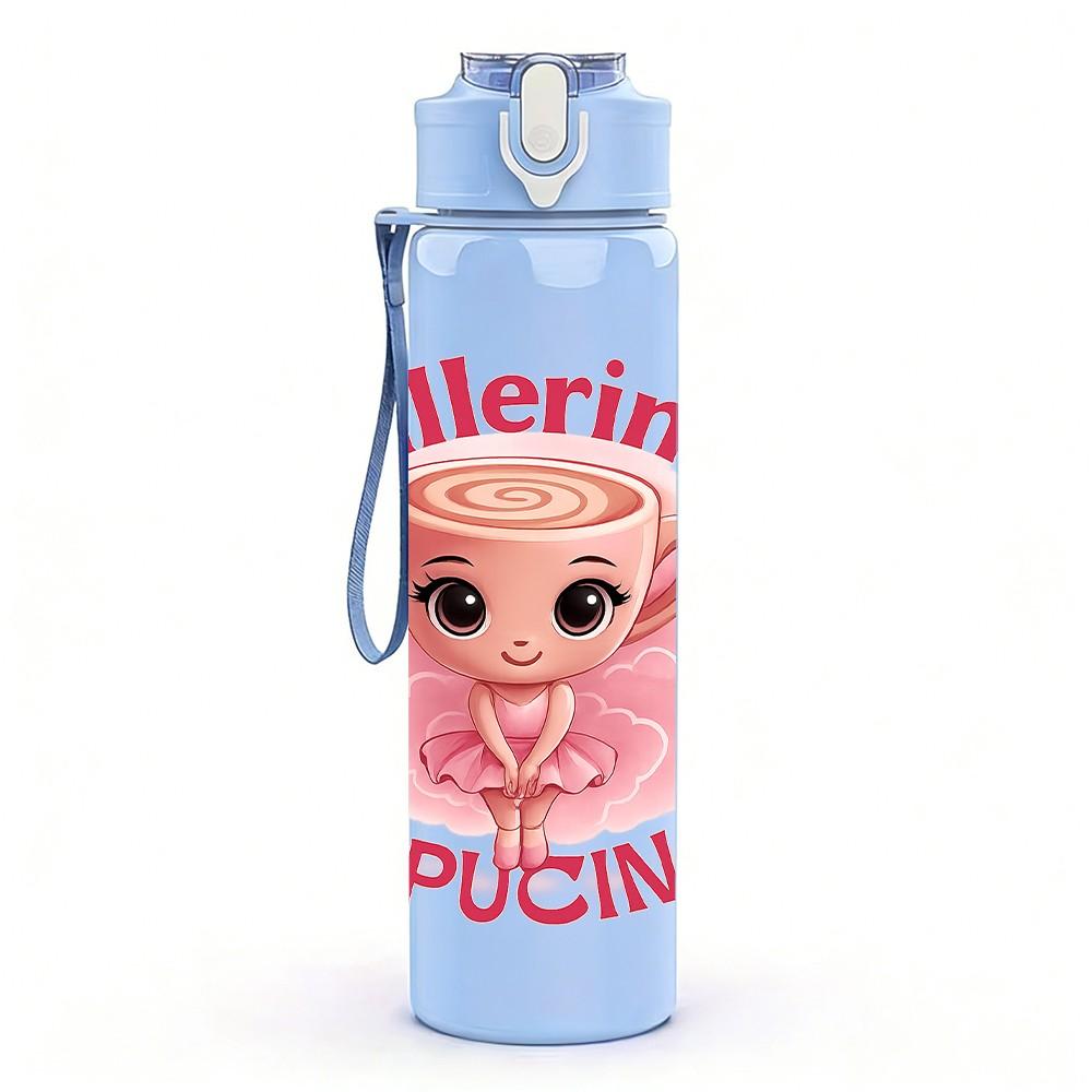 1PC Ballerina Puccina Slogan Print 750ml Color Plastic Sports Water Bottle Leakproof Flip Straw Lid Suitable for Sports Office Home Use
