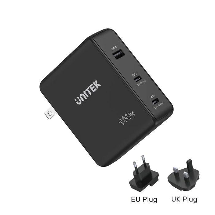 UNITEK Chargeur secteur USB-C / USB-A PD 3.1 GaN 140 Watts - Noir