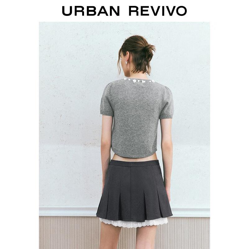 UR 2025 Autumn Slim-Fit Floral Sequin Knit Top