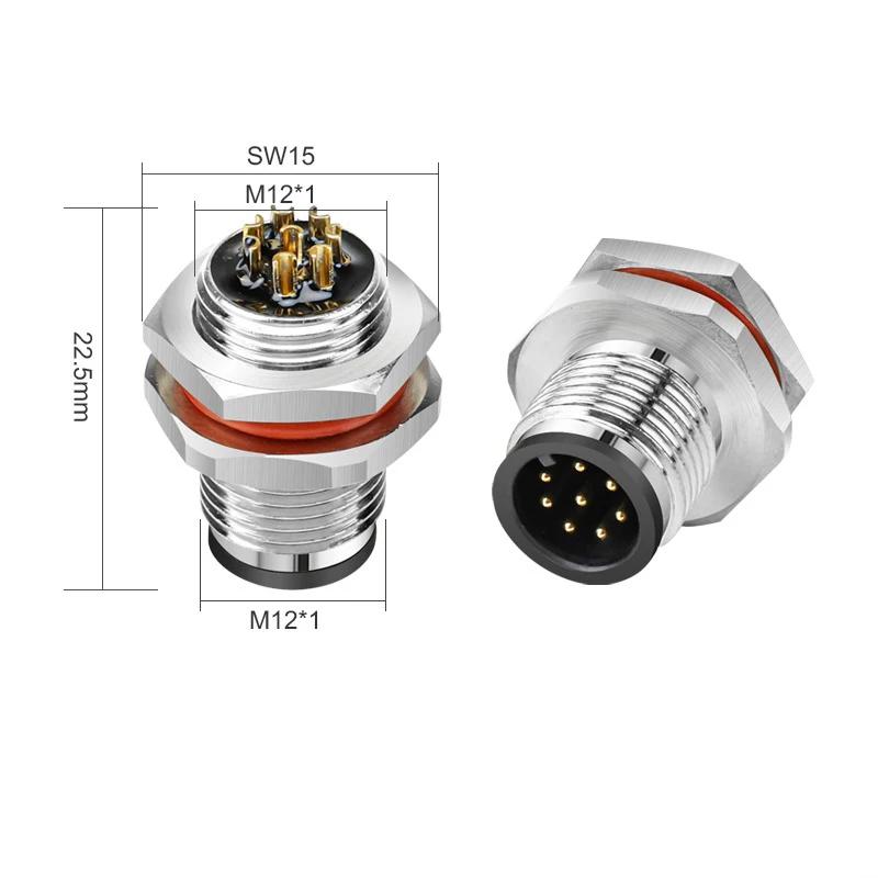 Waterproof 4 Pin 5pin 8pin M12 Power Aviation Connector Screw Threaded Panel Mount Male Plug Female Socket LED Lighting IP67