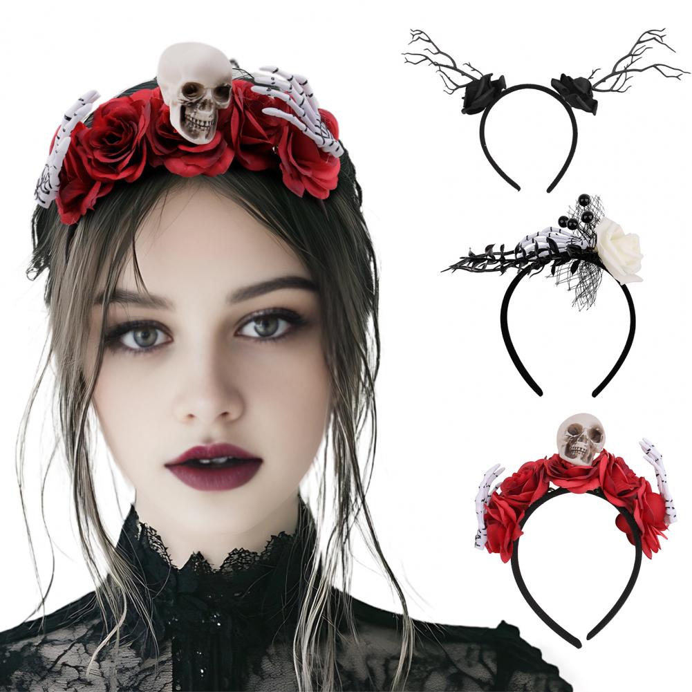 Elastic Halloween Headband Halloween Costume Accessory Rose Skull Skeleton Hand Headpiece for Halloween for Women for Family