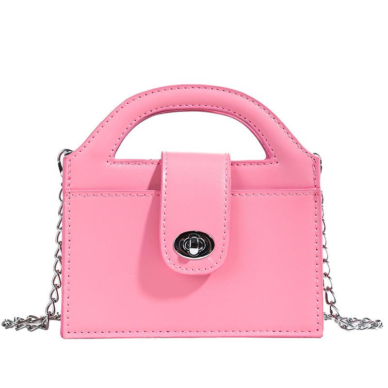 Pu Lightweight Leather Mini Square Bag With Chain School And Casual Occasions