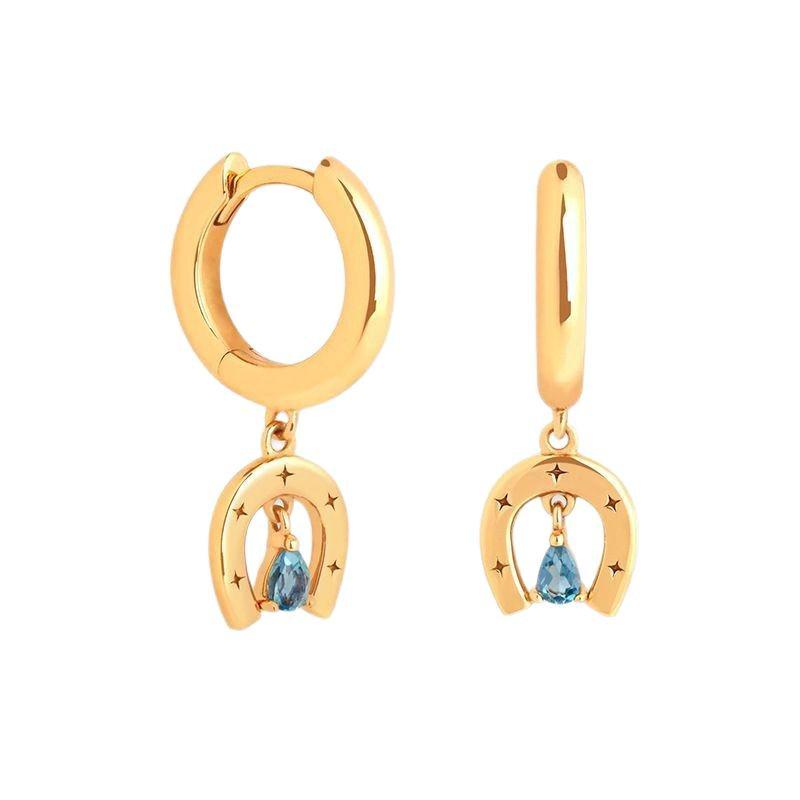 European-American S925 Silver Starry Lake Blue Zircon Water Drop Ear Cuffs - Temperamental Women's Geometric Fashion Earrings