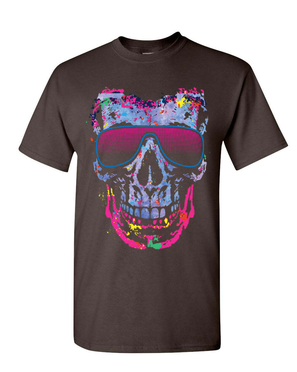 

Neon Skull Sunglasses T-Shirt Swag Multicolor Music EDM Rave Pop Mens Tee Shirt S разноцветный