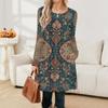 Women's Casual Fashion Long Sleeve Graphic Printed Vintage Dresses With Pockets