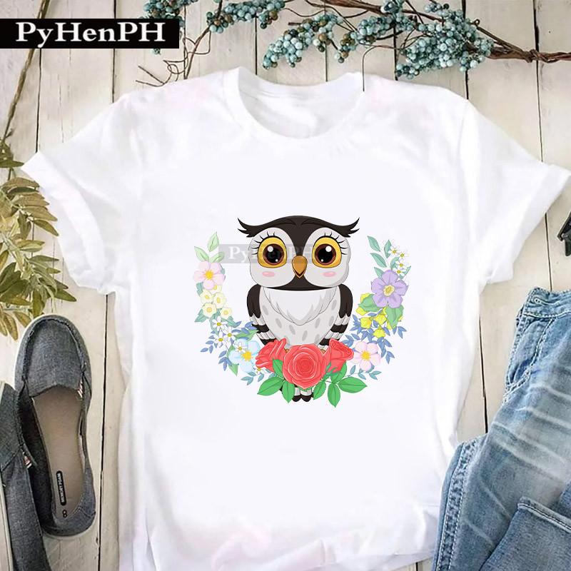 Womens Personalized Owl Print Graphic TShirt Short Sleeve Round Neck Summer Fashion Trend Aesthetic Top
