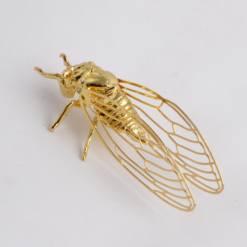Creative Exquisite Cicada Figurine Mini Hollowed-Out Alloy Animal Statue Retro Anti-Rust Desktop Small Ornament Gift