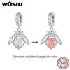 WOSTU 925 Sterling Silver Color Changeable Flower Pendant Charm Bee Hanging Beads for Women Bracelet & Bangle DIY Fine Jewelry