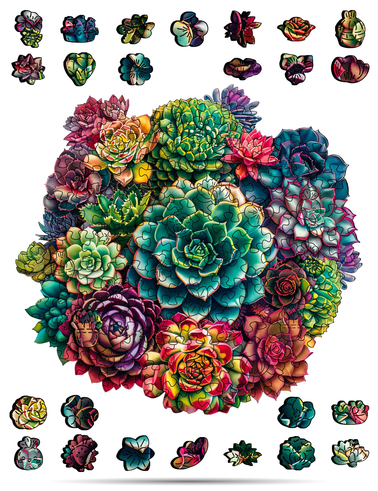

CRAFTHUB Wooden Jigsaw Puzzle - Mandala Succulents - Wooden Puzzle for Adults and Kids - Unique Tree Shape, Family Game, Adult Birthday Gift for